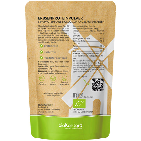 Bio Erbsenprotein mit Nährwertangaben
