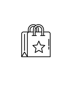 Schwarz-weiße Illustration einer Einkaufstasche mit Stern, Symbol für Bestseller