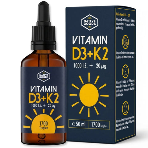 Vitamin D3 K2 Tropfen in Pipettenflasche und mit Umkarton - native goods -