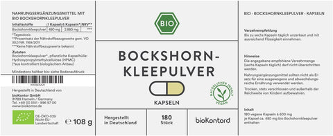 Bio Bockshornkleepulver Kapseln - vegan - bioKontor