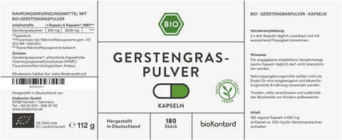 Bio Gerstengras Kapseln - vegan - bioKontor