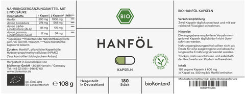 Bio Hanföl Kapseln - vegan - bioKontor