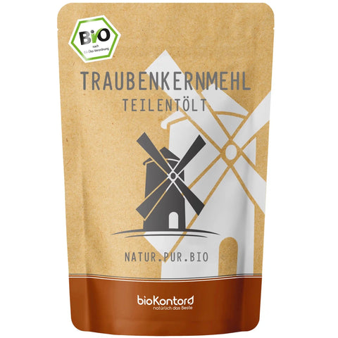 bio Traubenkernmehl teilentölt von biokontor - Produktverpackung Vorderseite