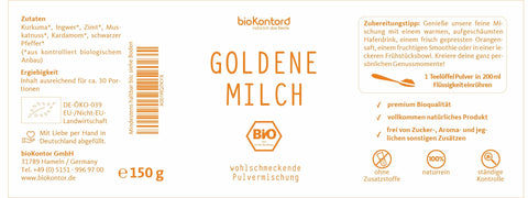 Detail: Etikettaufkleber für bio Goldene Milch von bioKontor, 150 Gramm