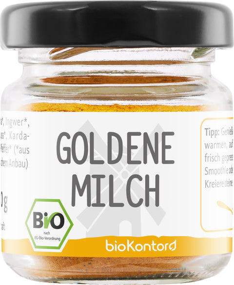 bio Goldene Milch wohlschmeckende Pulvermischung von bioKontor - Produktvorschau im 20-Gramm-Glas
