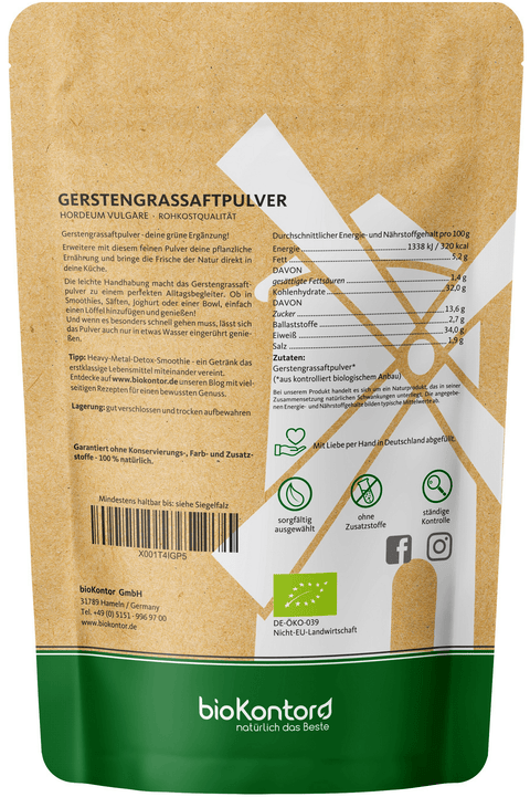 Heavy Metal Detox Smoothie Set nach Anthony William - BIO GerstengrasSAFTpulver 100 g, Wildheidelbeerpulver 200 g, Spirulinapulver 250 g, Dulseflocken 50 g - bioKontor