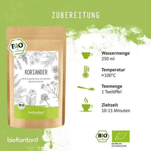 Zubereitungsempfehlung für bio Koriandertee von biokontor