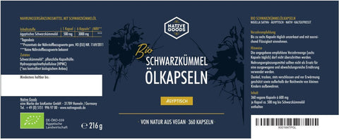 native goods Schwarzkuemmeloel Kapseln 360 Stück mit Verzehrempfehlung und Inhaltsstoffen